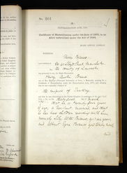 Father's naturalisation papers. Moses (senior) and Simha migrated to the UK from Turkey