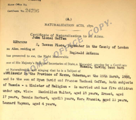 Naturalisation Papers 1914