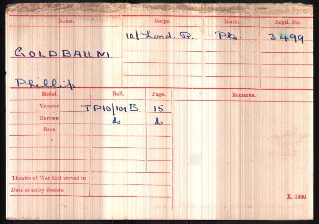 WW1 Medal Roll Index Card