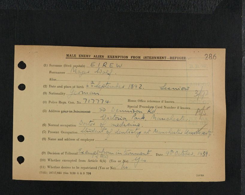 Exemption from internment during the Second World War