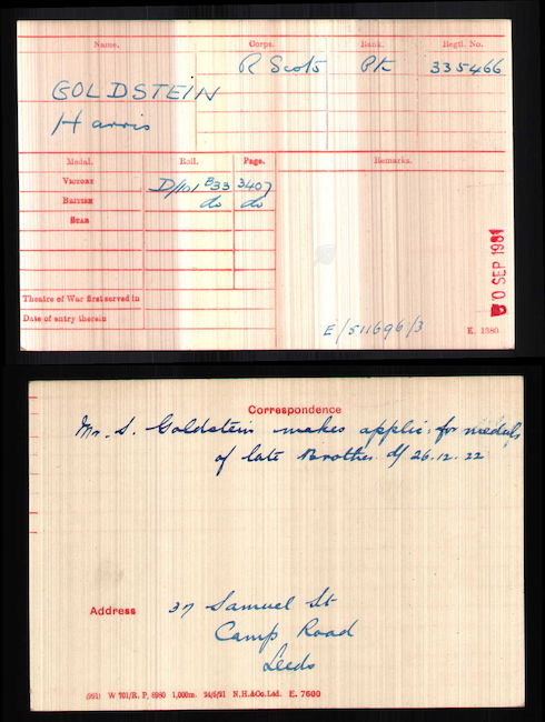 Medal index card