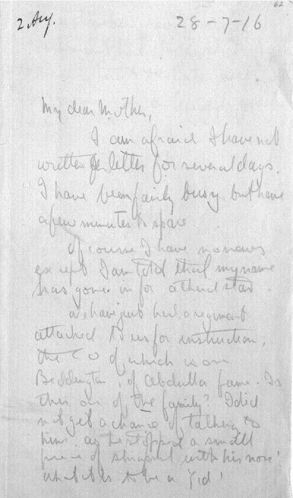 Captain Ernest Michael Green biography and original letters from 1916 explaining life in the trenches. 