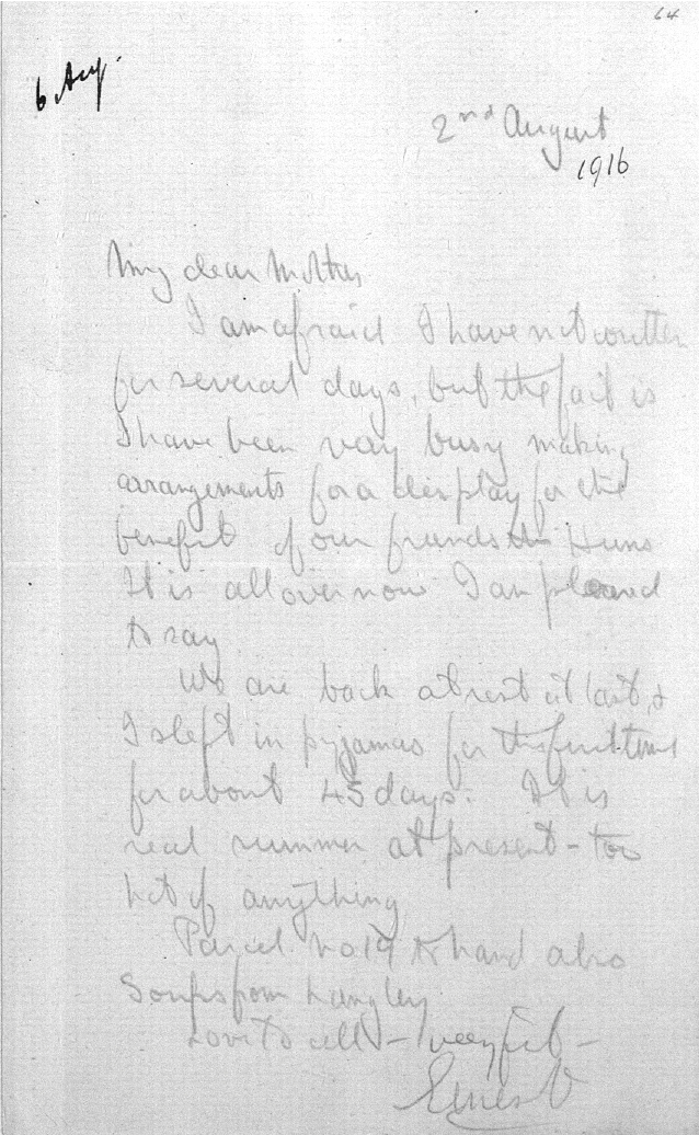 Captain Ernest Michael Green biography and original letters from 1916 explaining life in the trenches. 