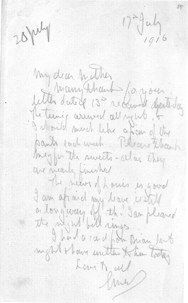Captain Ernest Michael Green biography and original letters from 1916 explaining life in the trenches. 