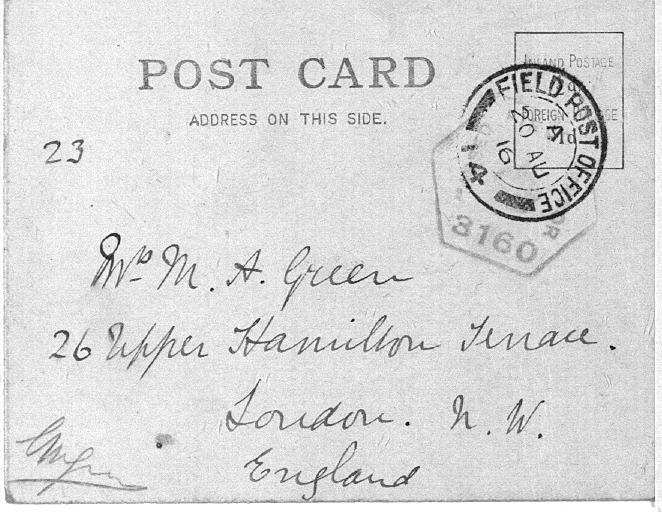 Captain Ernest Michael Green biography and original letters from 1916 explaining life in the trenches. 
