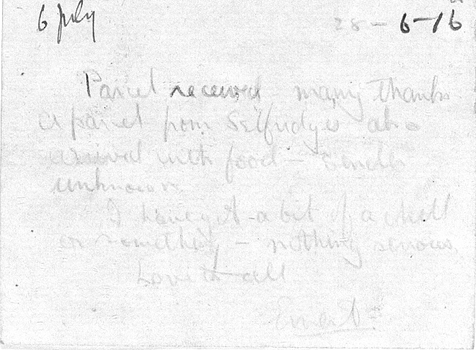 Captain Ernest Michael Green biography and original letters from 1916 explaining life in the trenches. 