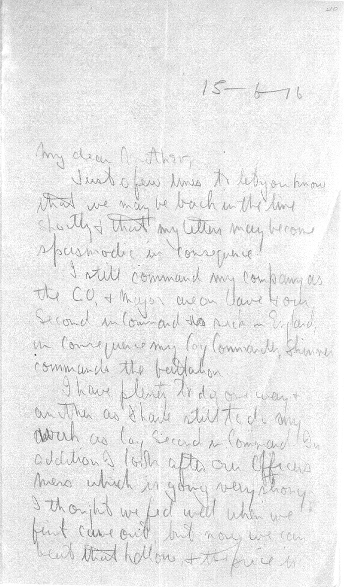 Captain Ernest Michael Green biography and original letters from 1916 explaining life in the trenches. 