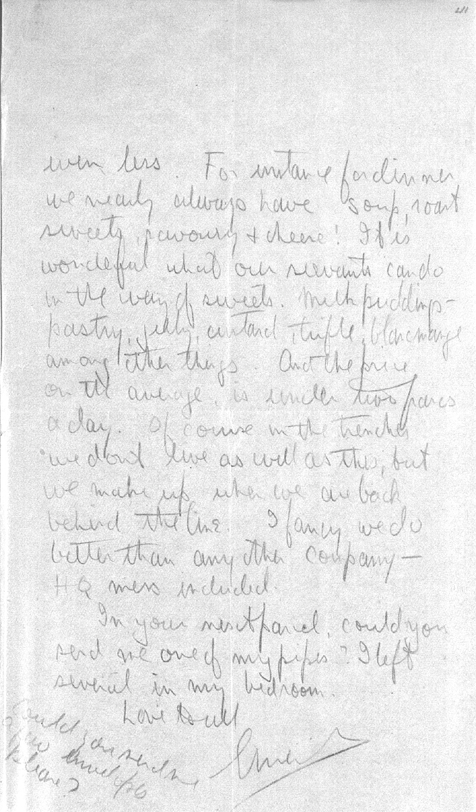Captain Ernest Michael Green biography and original letters from 1916 explaining life in the trenches. 