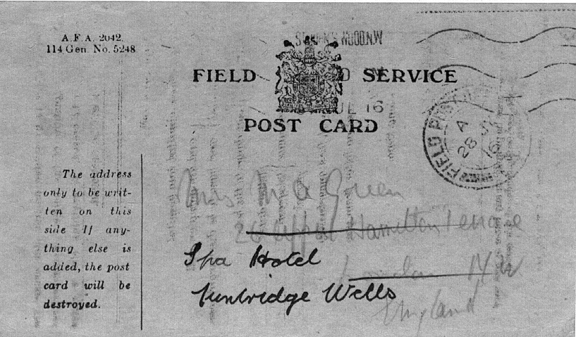 Captain Ernest Michael Green biography and original letters from 1916 explaining life in the trenches. 