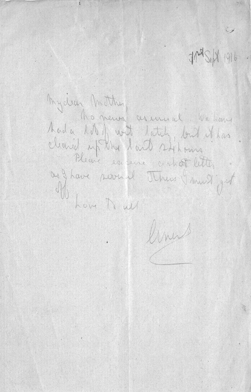 Captain Ernest Michael Green biography and original letters from 1916 explaining life in the trenches. 