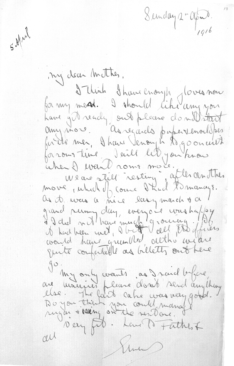 Captain Ernest Michael Green biography and original letters from 1916 explaining life in the trenches. 