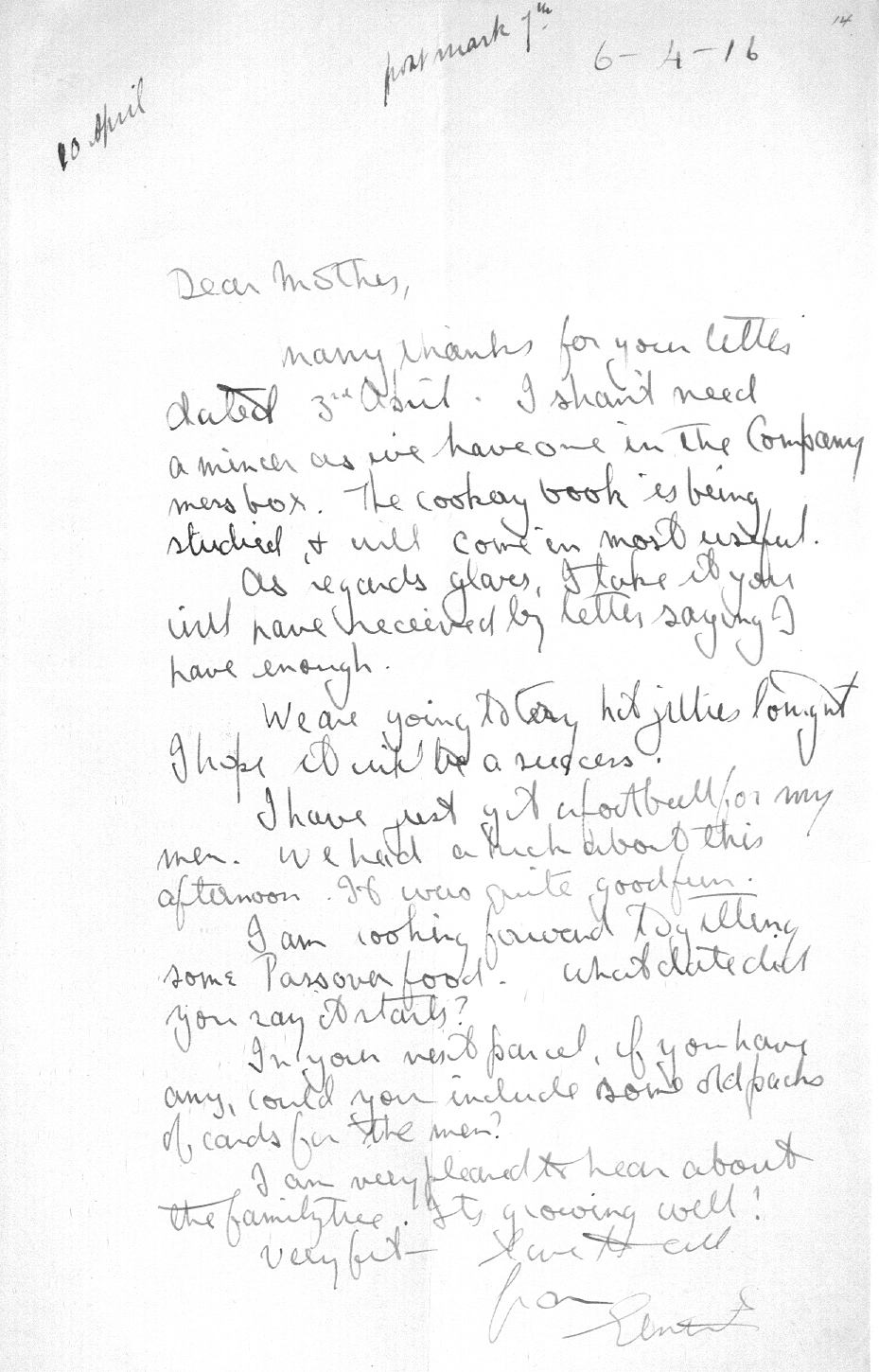 Captain Ernest Michael Green biography and original letters from 1916 explaining life in the trenches. 