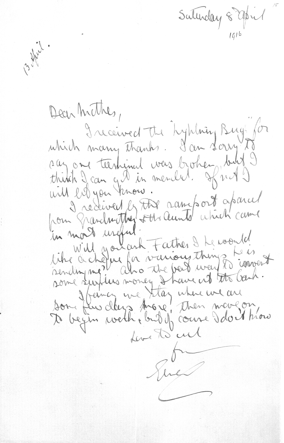 Captain Ernest Michael Green biography and original letters from 1916 explaining life in the trenches. 