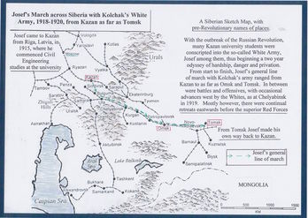 Josef march across Sibera with kolchak's White Army, 1918-1920, from Kazan to Tomsk. Map by Alec Hasenson