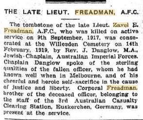 Tombstone consecration - Jewish Herald Victoria, 16 May 1919 