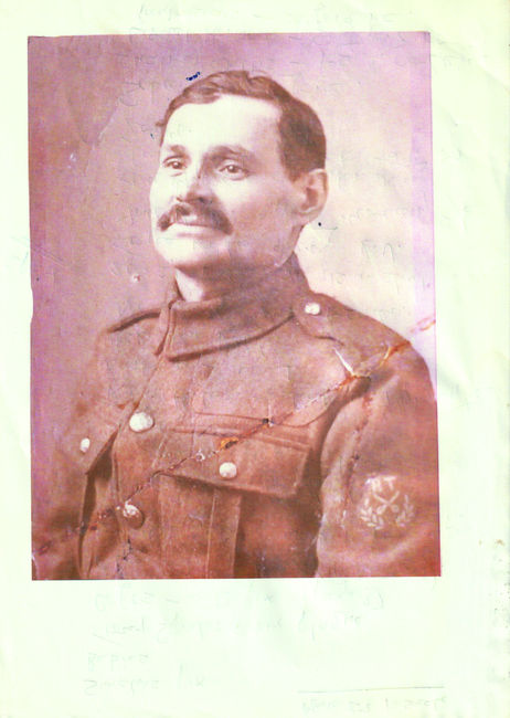 Louis in army uniform with the scissors insignia on his tunic with the letters RT (Regimental Tailor)