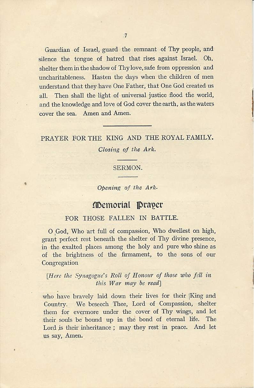 Restoration of Peace. Chief Rabbi. 1919