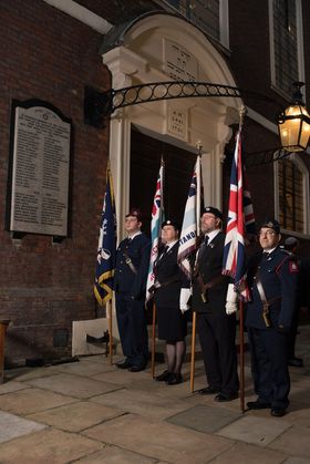 Standard Bearers Jack Sanders, JLGB, Fiona Hancock, AJEX, Jeffrey Jay, AJEX, Nigel Shapiro, JLGB. Credit: Blake Ezra