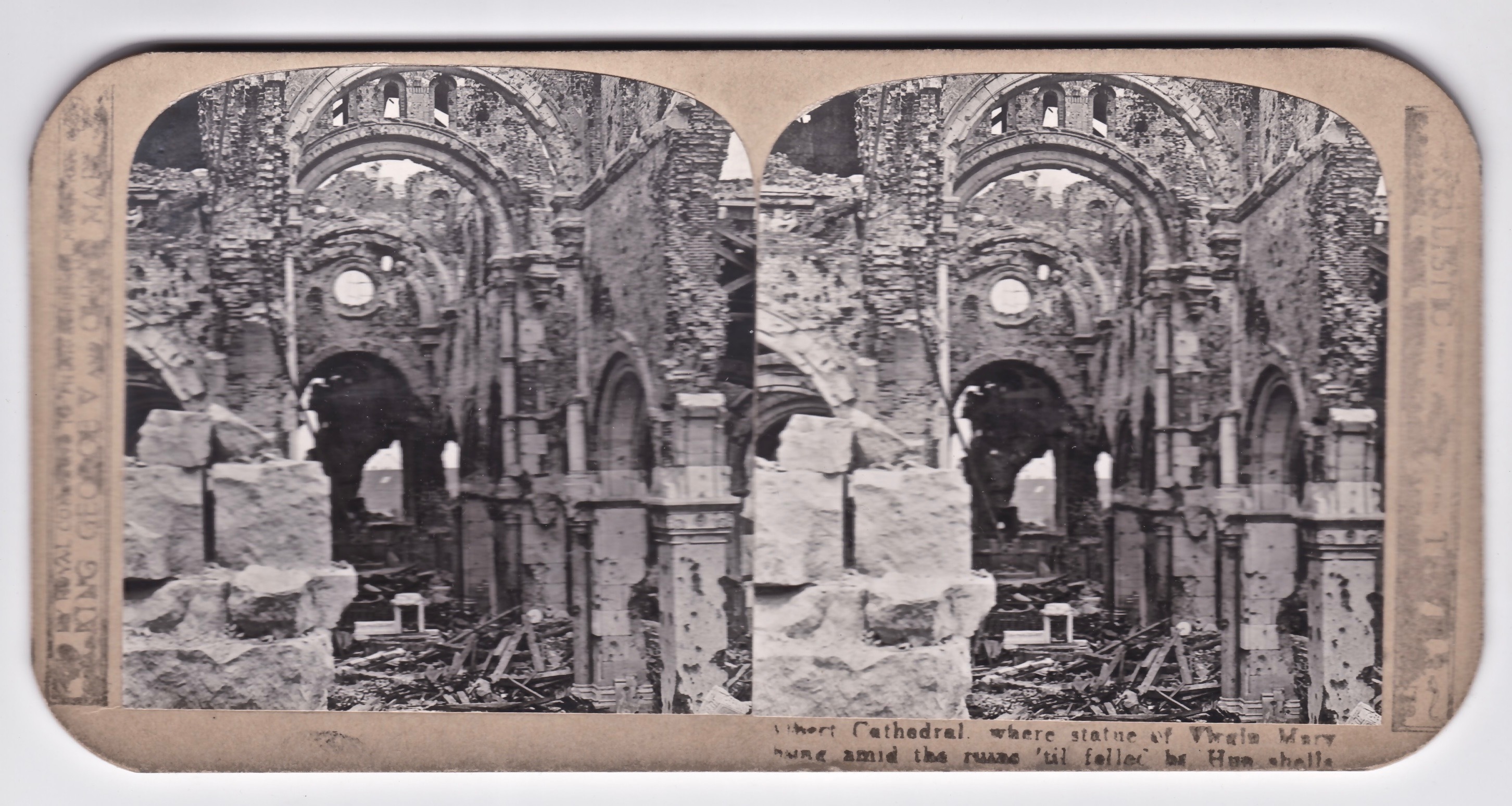 Albert Cathedral where the statue of the Virgin Mary hung among the ruins 'til felled by Hun shells.