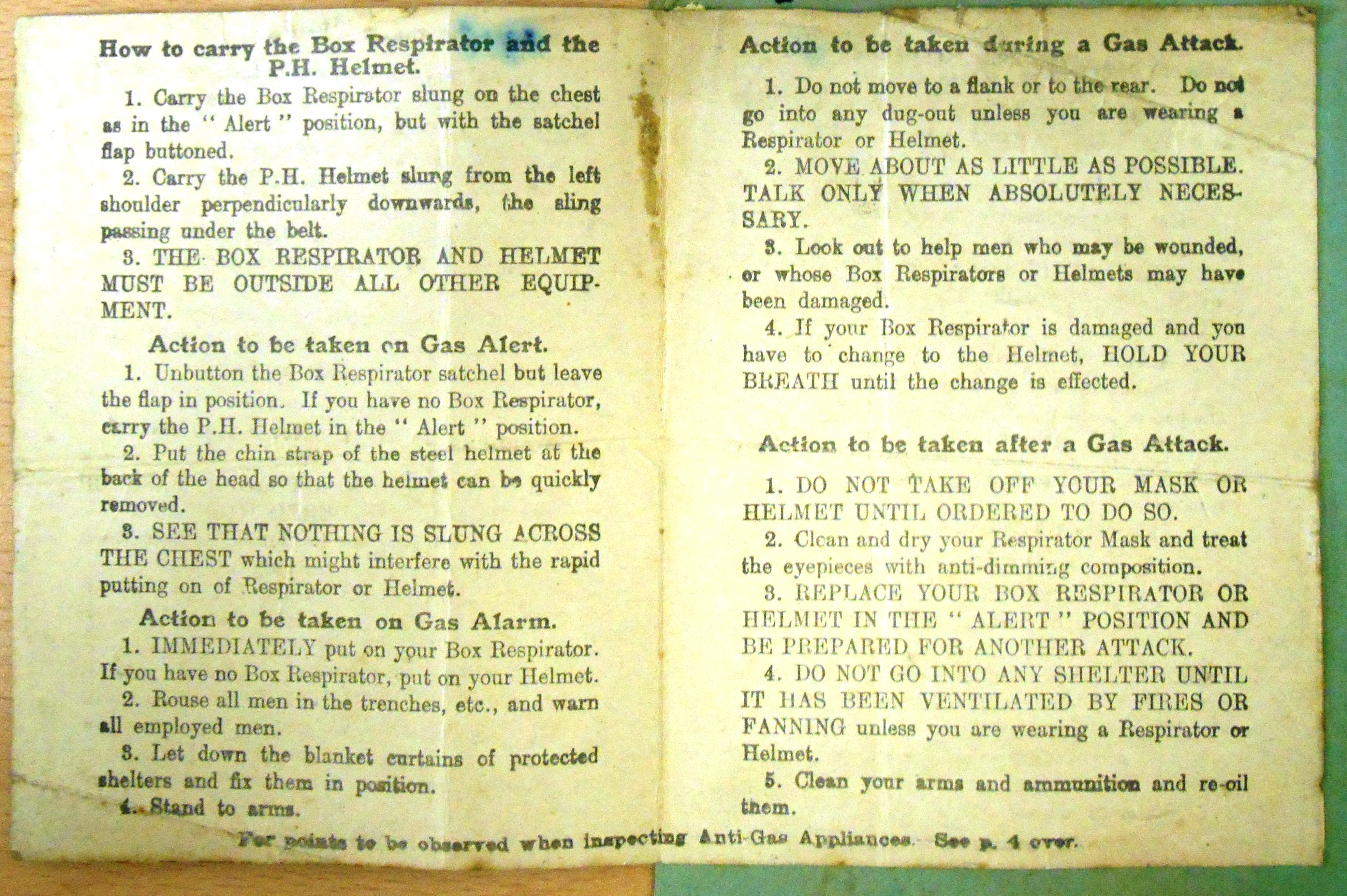 Inside of gas mask pamphlet 