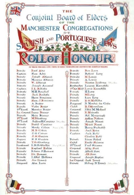 The Conjoint Elders of the Manchester Congregations of Spanish and Portuguese Jews Roll of Honour