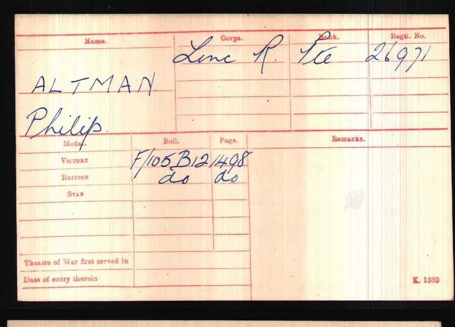 Medal Roll Index Card