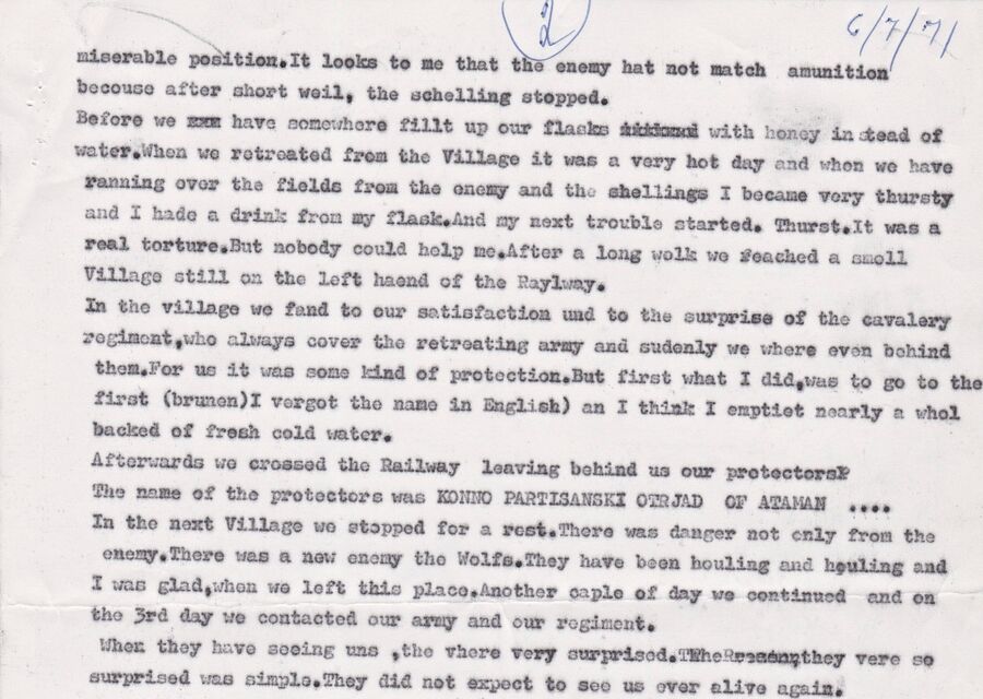 Josef Hasenson memories about First World War. 15/01/1971