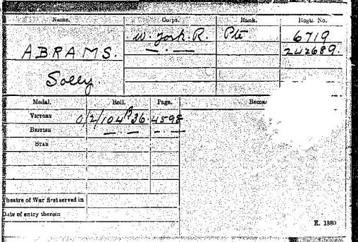 Solly Abrams War Record Card