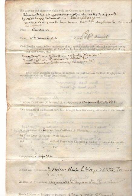 Discharge papers, 1912