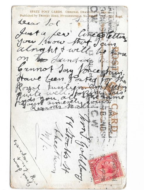 Postcard re military posting