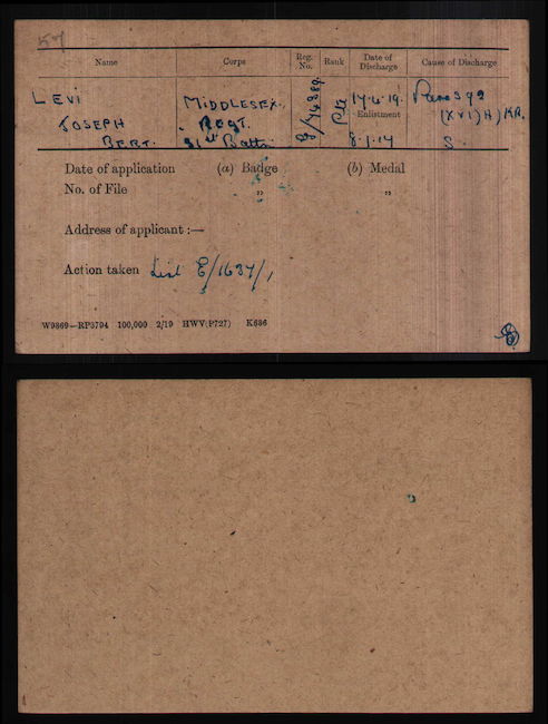Medal index card - Silver War Badge