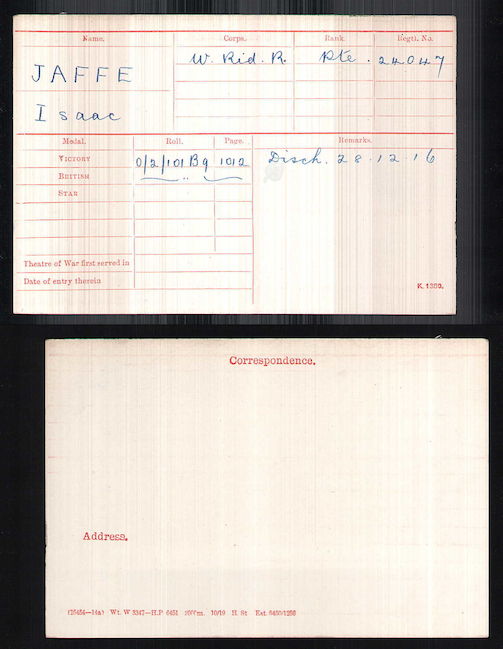 Medal index card - British War and Victory medals