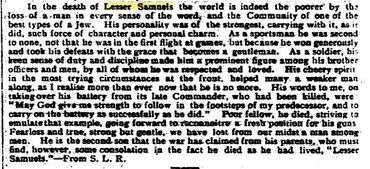 Jewish Chronicle Tribute 12/10/1917