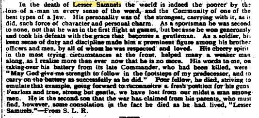 Jewish Chronicle Tribute 12/10/1917