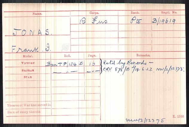 WW1 Medal Roll Index Card