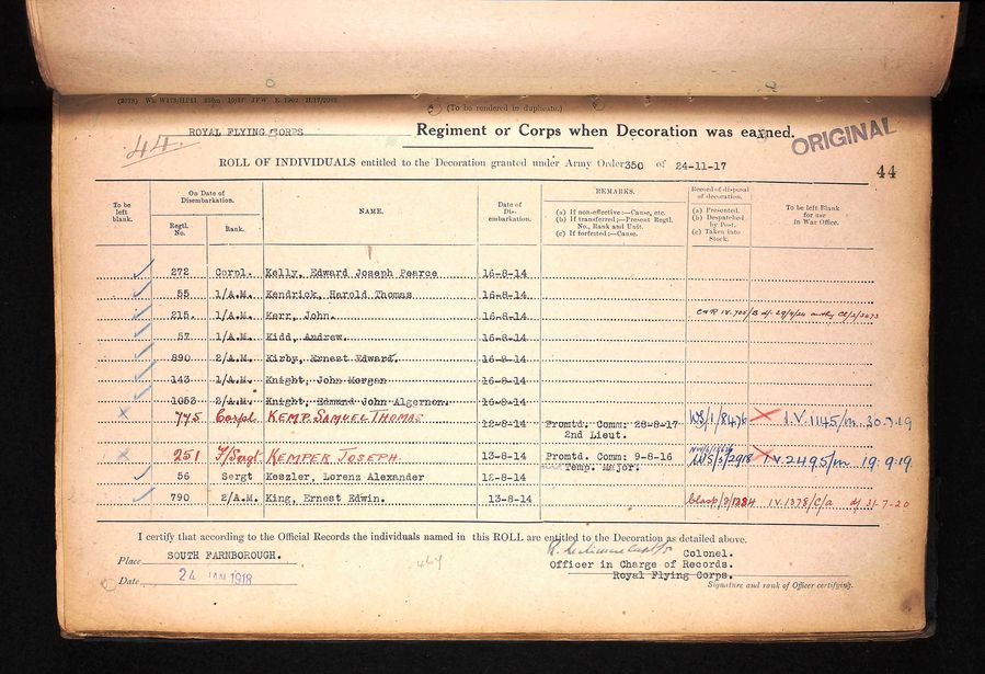 Medal card 1918