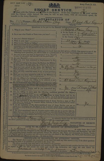 Military Record 1905