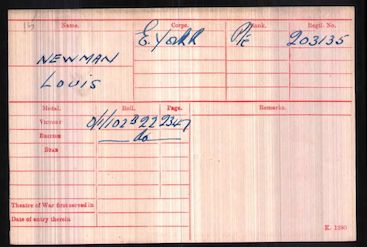 Medal Roll Index Card
