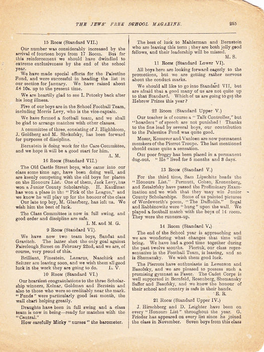 The Jews Free School Magazine, March 1918. Vol 3 Nº 25.	Reproduced by kind permission of the Trustees of JFS,  © 2017