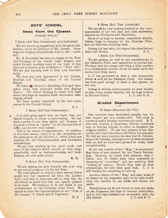 The Jews Free School Magazine, March 1918. Vol 3 Nº 25.	Reproduced by kind permission of the Trustees of JFS,  © 2017