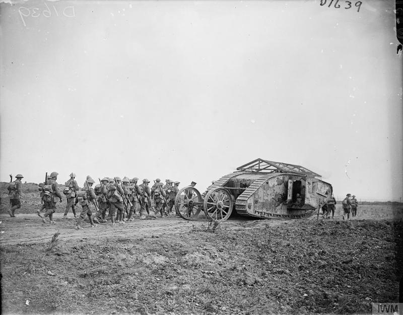 Battle of Flers–Courcelette. "C" Company Mark I tank, C.19 'Clan Leslie', in the Chimpanzee Valley on 15/09/1916. © IWM (Q 5575)