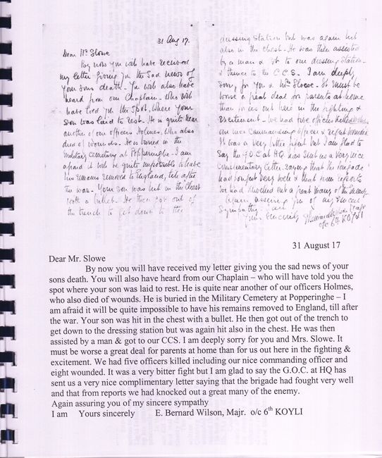 Letter from Major E. Bernard Wilson