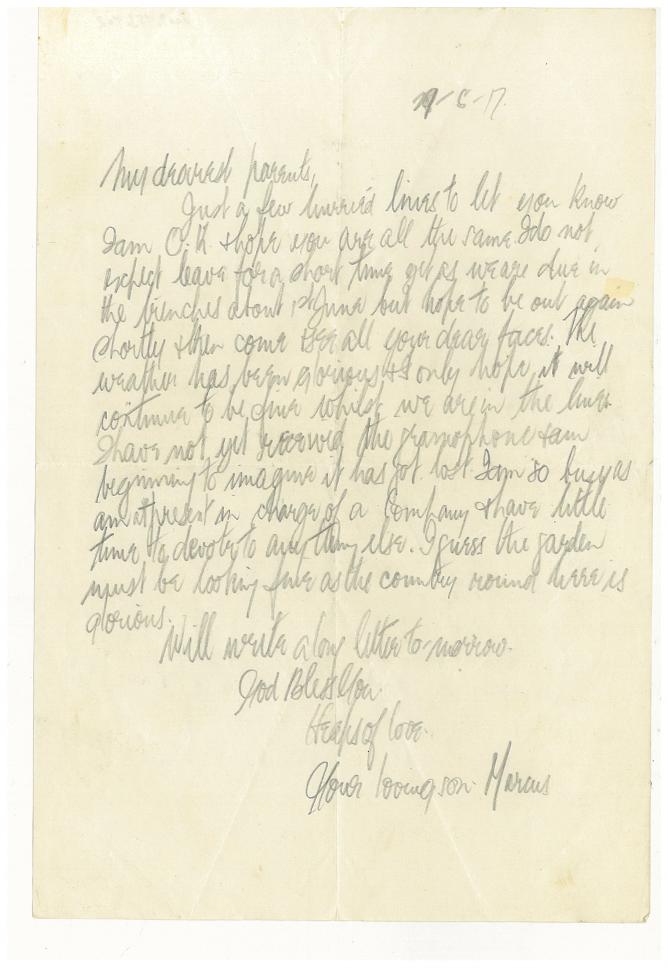 One of Marcus Segal's last letters home