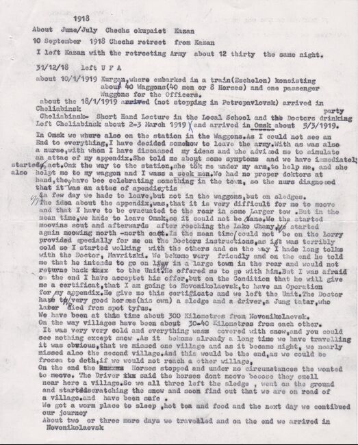 Josef Hasenson memories about First World War. 15/01/1971