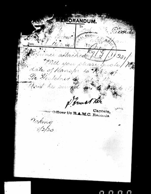 Asking for date of transfer to Royal Engineers for records of the RAMC