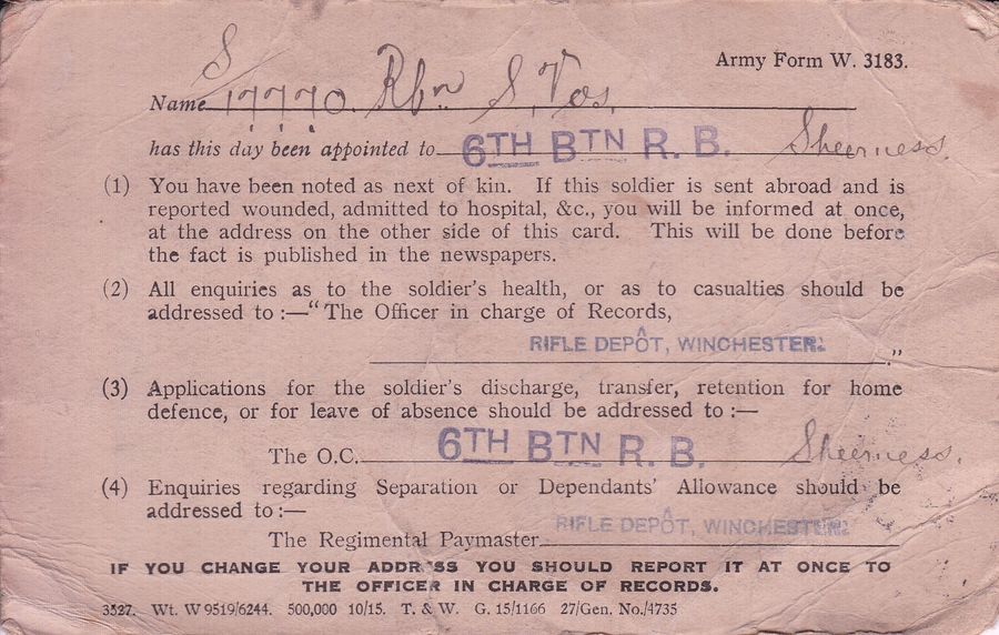 Registration card