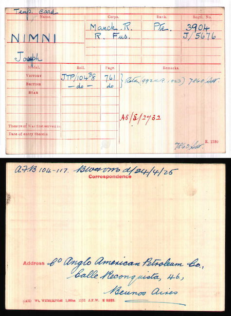 Medal index card