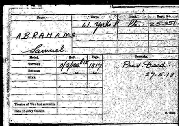 Samuel Abrahams War Record