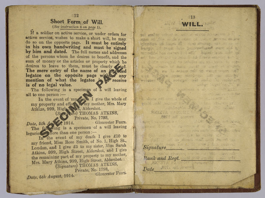 Soldier's Pay Book for use on Active Service - AC2 Josiah Levy, RFC. ©Jewish Museum London/Jewish Military Museum	