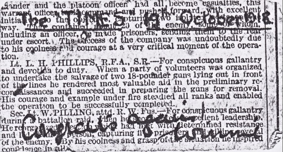 Press cutting. The Times 19th October 1918 